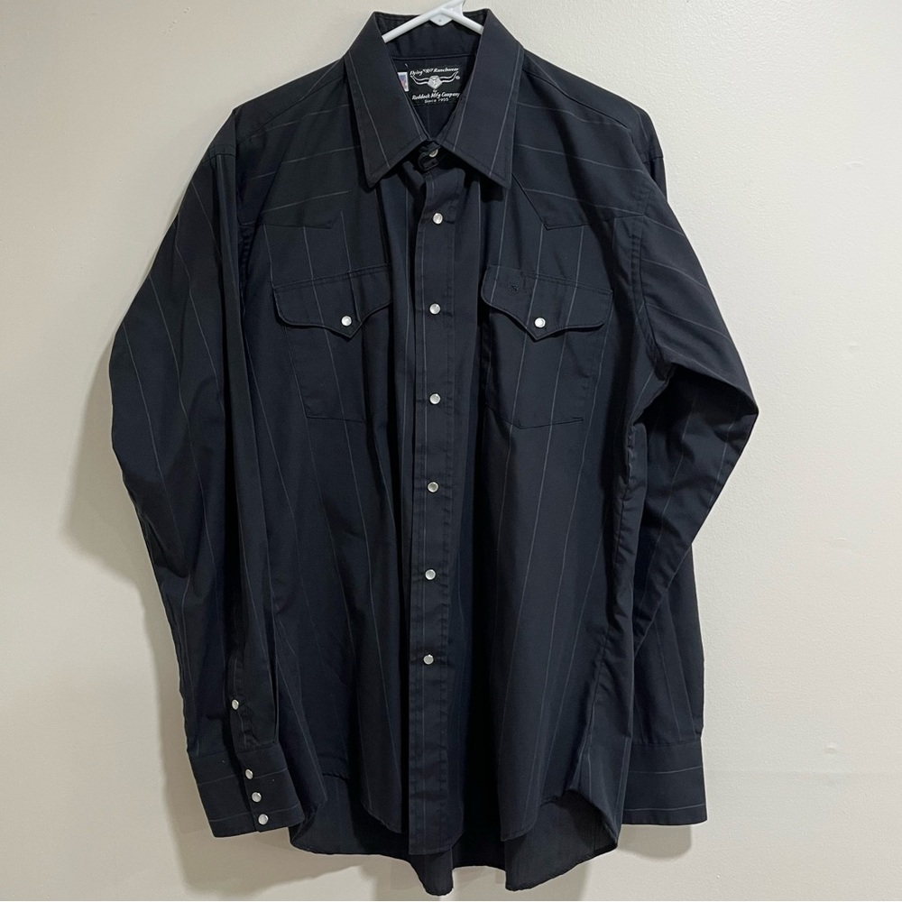 Flying R Ranchwear Black Pinstripe Button-Up Shirt Pearl Snaps